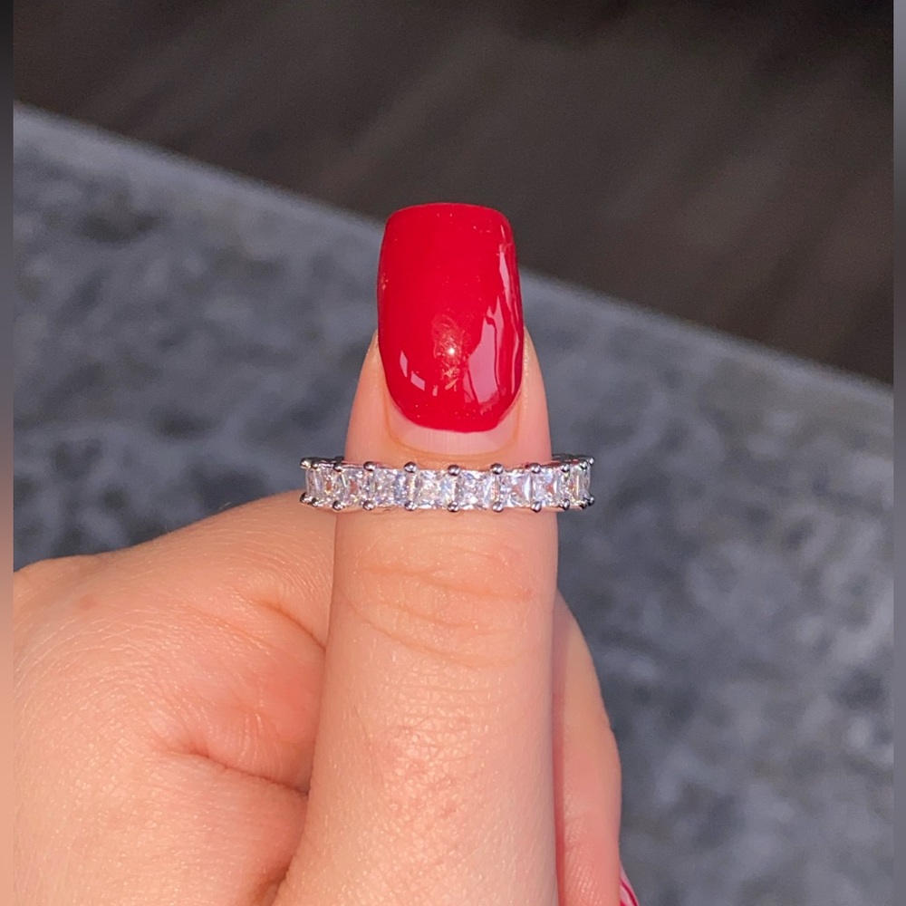silver square cut diamond ring